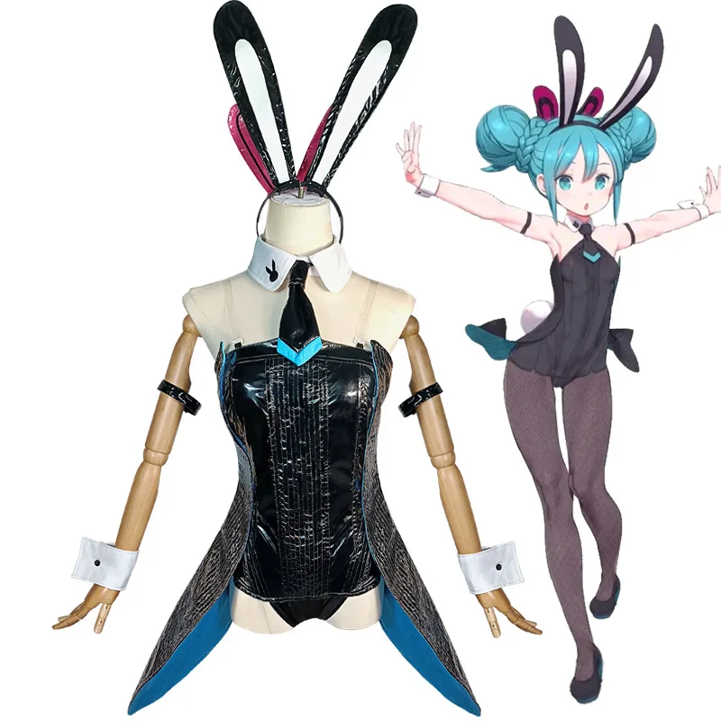 

2022 Miku Japan Midi Dress Cos Bunny Girl Tights Anime Miku Black Rabbit Sexy Cute Cosplay Costume Female