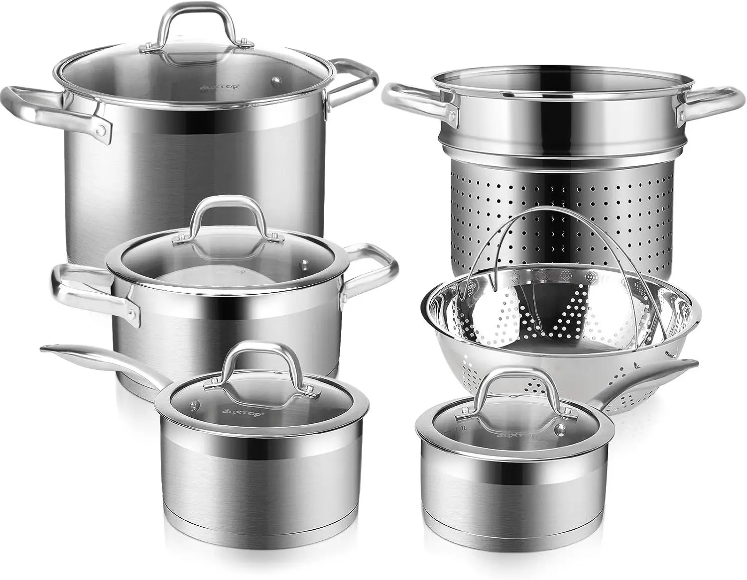 

Stainless Steel 10PC Pots and Pans Set - Oven Safe, Dishwasher Safe, Compatible with all Cooktops - Heavy Bottom with -Bonded Te