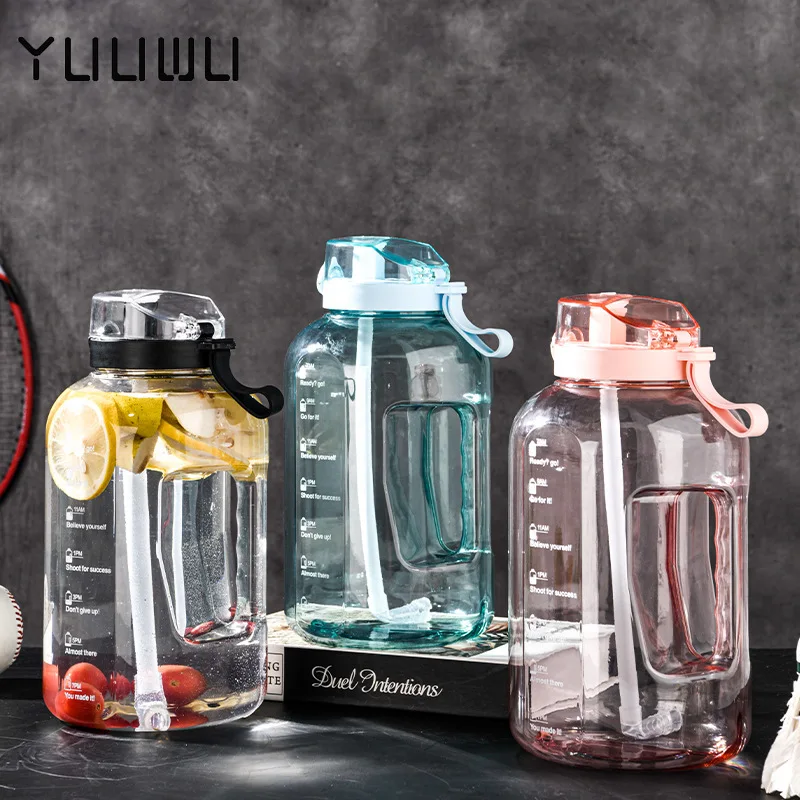 

Bottle 2.2L Gallon Water Bottle with Straw Motivational & Time Marker GYM Drinking Jug BPA Sports Outdoor Water Bottle