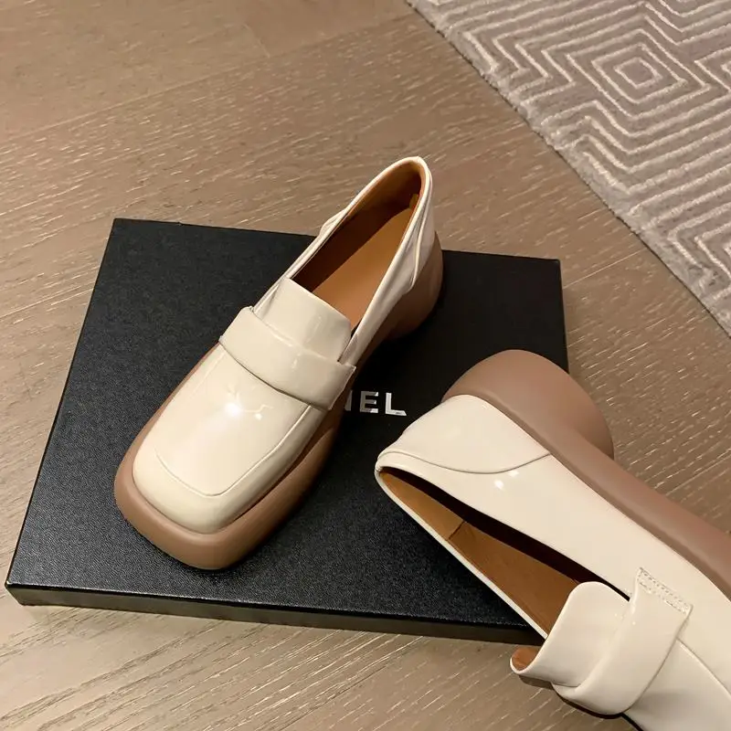 2023 New Natural Genuine Leather Women Heels Shoes Square Toe Thick-soled Waterproof Platform Fashion High Heel Shoes