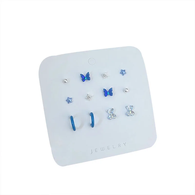 Набор серег-гвоздиков из серебра пробы с синими иглами |