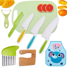 New Kids Cooking Knife Set Safe Toddler Wooden Cutter Plastic Fruit Knives Kids Knife Kitchen Accessories Children DIY Tools