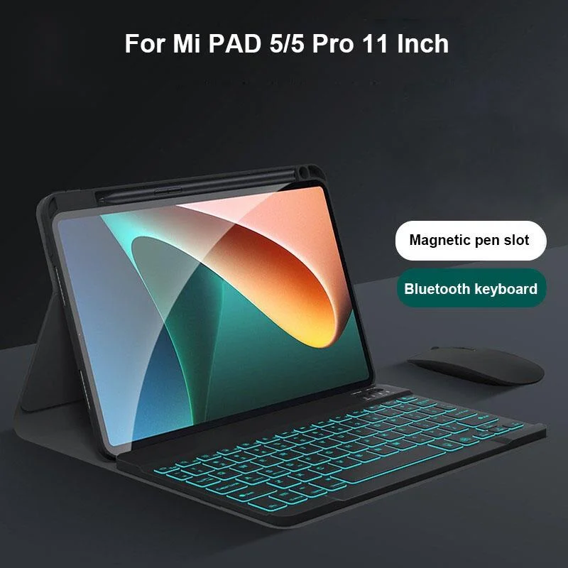 

Новинка 2021, магнитный чехол с клавиатурой для Xiaomi Mipad 5, светодиодная подсветка, клавиатура и мышь для Xiao mi Pad 5 pro, чехол с держателем для каран...