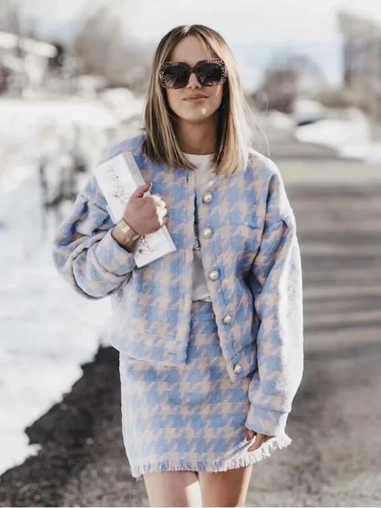 Женский клетчатый блейзер в клетку трапециевидная мини-юбка с высокой талией и