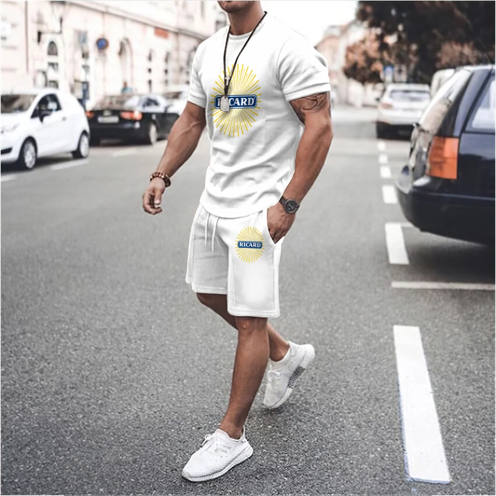 Summer Fashion T-shirt Set of 2 Cotton O-neck Men's Set Harajuku Quality Streetwear Comfortable Sportswear Chandals Man