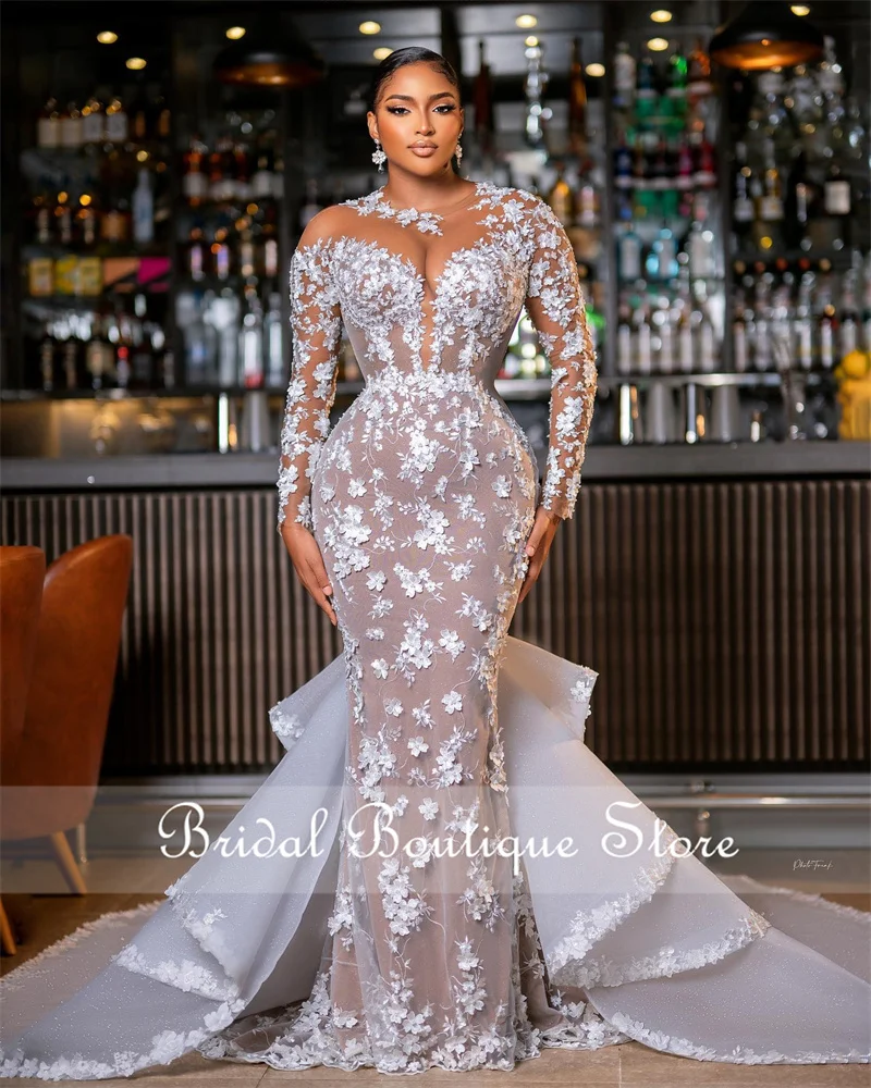 Купи New Arrival 2023 Mermaid Wedding Dresses Luxury Sheer Neck Pearls Appliques Court Train Bridal Gowns Vestido De Noiva Custom за 14,280 рублей в магазине AliExpress