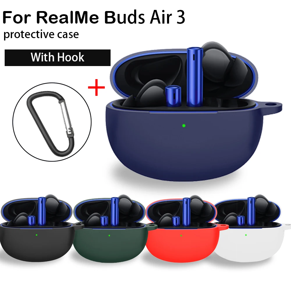

Wireless Bluetooth Earphone Silicone Soft Cover For Realme Buds Air 3 Air3 Box Case Protective Sleeve With Hook Anti-fall Shell