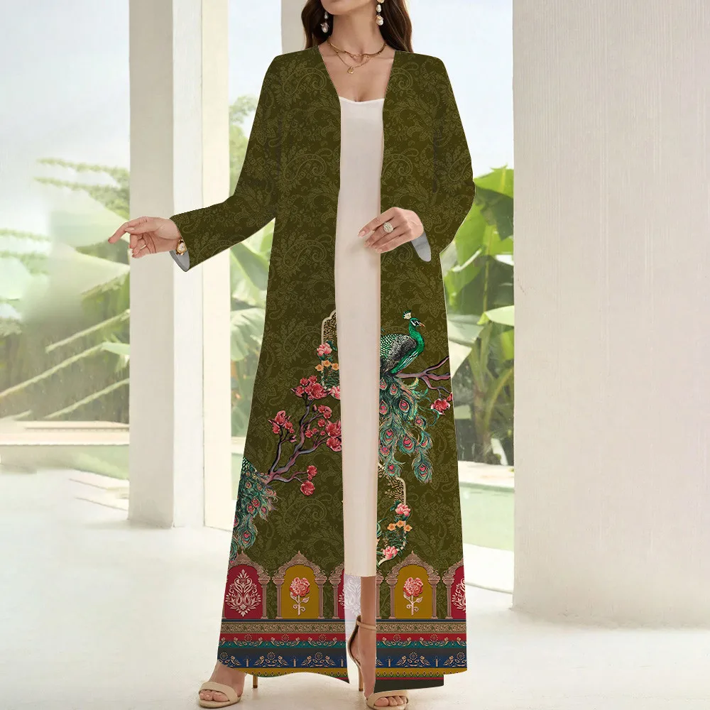 Повседневная мусульманская Абая с принтом для женщин Свободный крой из