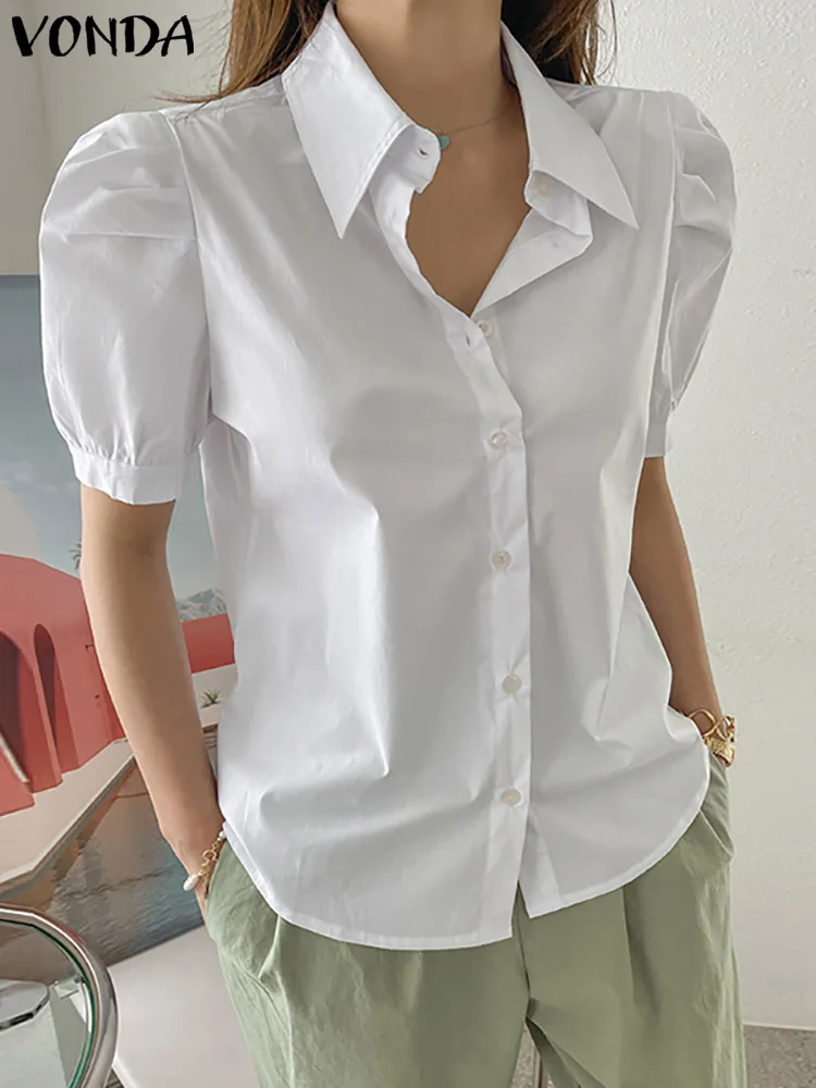 

Women White Shirts 2023 Elegant Loose Blouses Sexy Turn-down Collar Short Sleeve Party Shirt Femininas Solid Color Tunic Femme
