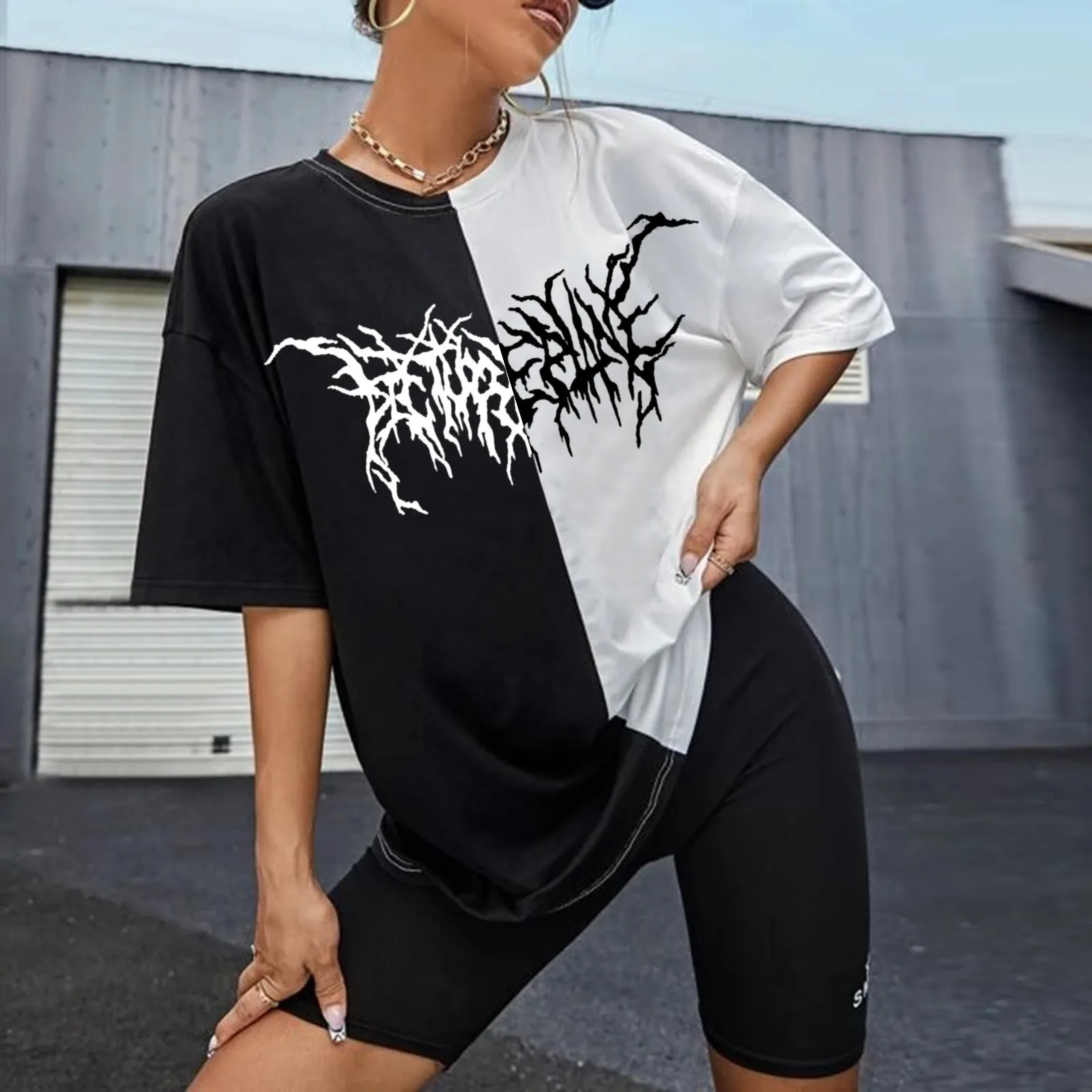 

Свободный Американский ретро Топ оверсайз в стиле реглан с цветными блоками, повседневная креативная футболка с коротким рукавом и надпись...