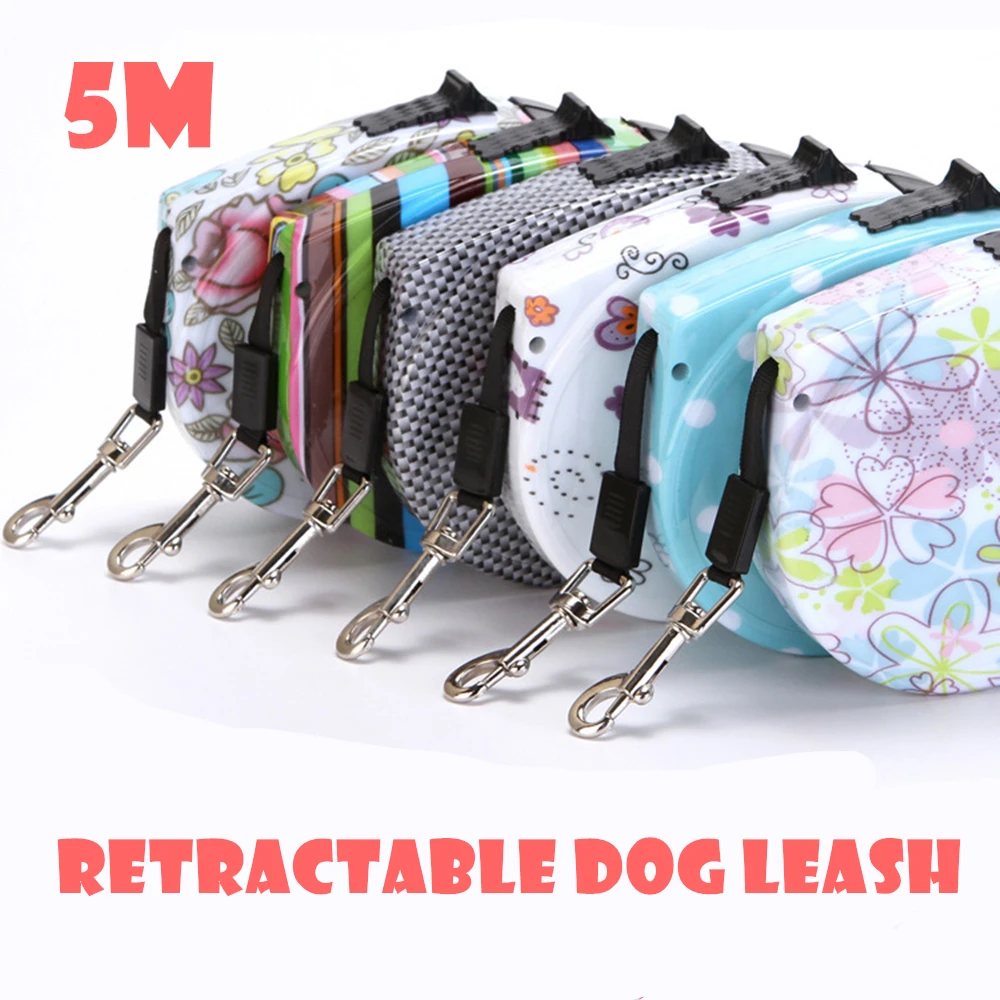 

Выдвижной Поводок для собак, многоцветный Поводок для маленьких и средних питомцев, автоматический выдвижной поводок для кошек и собак, поводок, 5 м