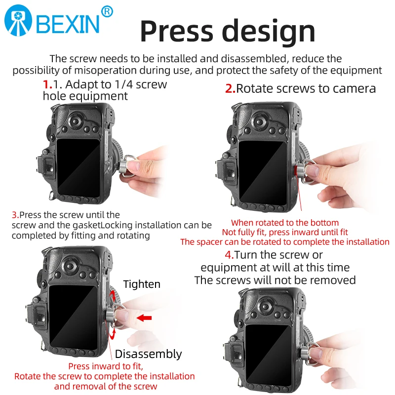 Фото Аксессуары для камеры BEXIN, плечевой ремень, безопасная пряжка, металлический винт 1/4, безопасное соединительное кольцо для камеры для Canon Nikon Sony №4