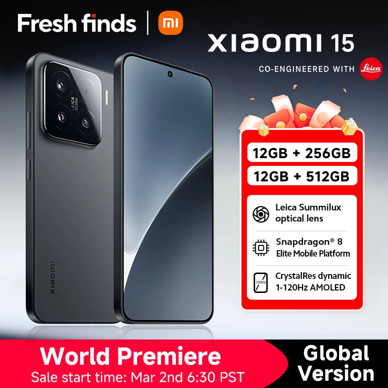 Смартфон Xiaomi 15 глобальной версии 256 ГБ/512 ГБ 6,36-дюймовый AMOLED-дисплей 120 Гц Snapdragon ® 8 элитных камер Leica, 90 Вт, 5240 мАч, 5G NFC - В корзинах у всех - бестселлеры