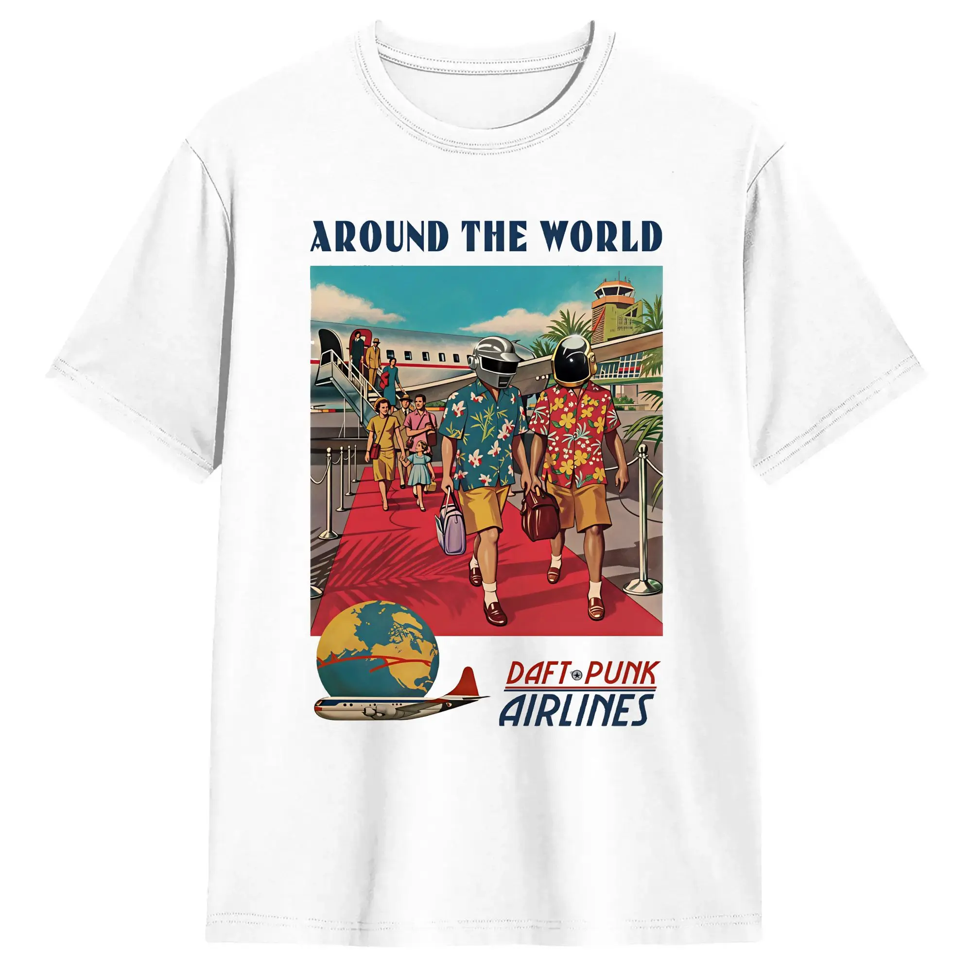 Фото Винтажная футболка Daft Punk Around The World, летняя, модная, хлопковая, для мужчин, в стиле Y2K, базовый дизайн, с коротким рукавом №3