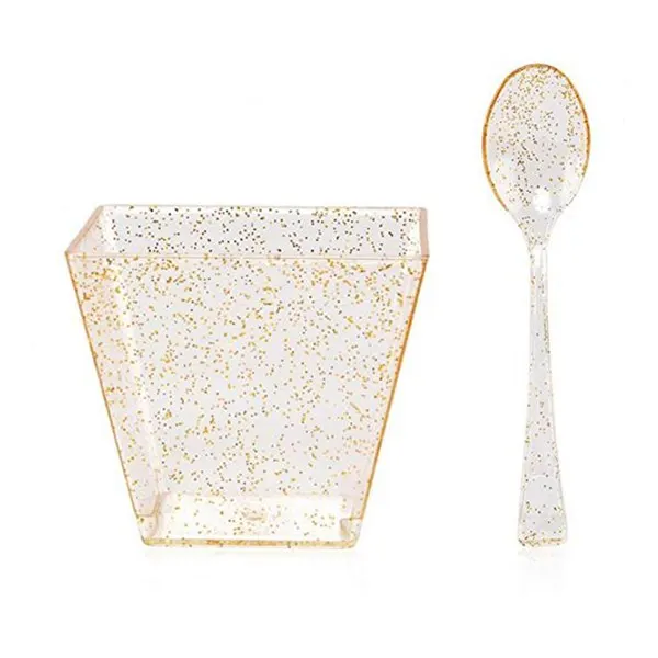 

50Pcs Pudding Cups And Spoons With Gold Rim 60Ml Wedding Party Tumblers Gold Bronzing Drinking Cups Bulk Christmas Party