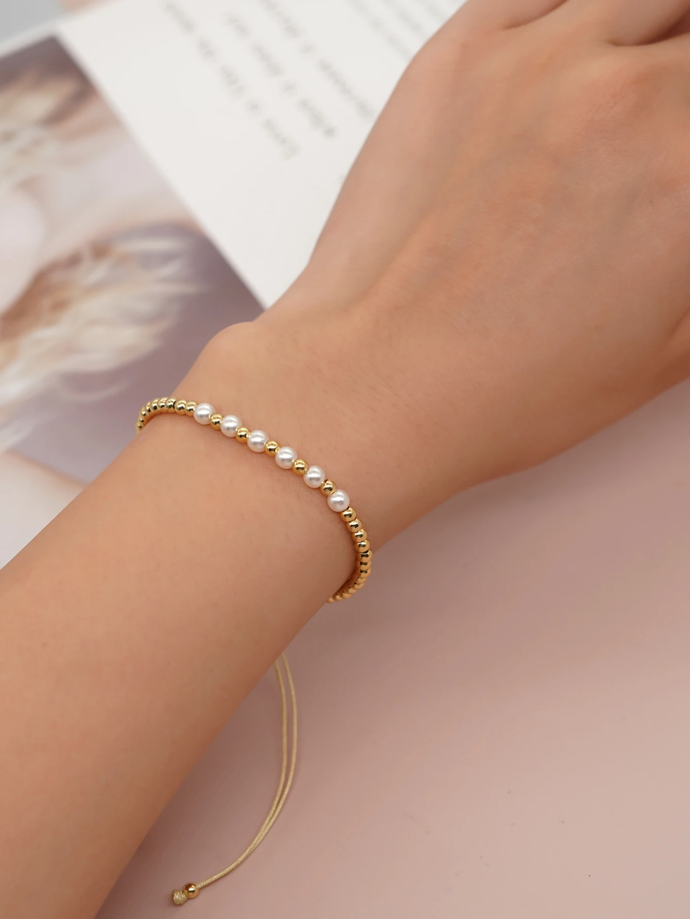 

YASTYT Golden Bead Pearl Bracelet For Women Friendship Adjustable Fashion Jewelry Gift