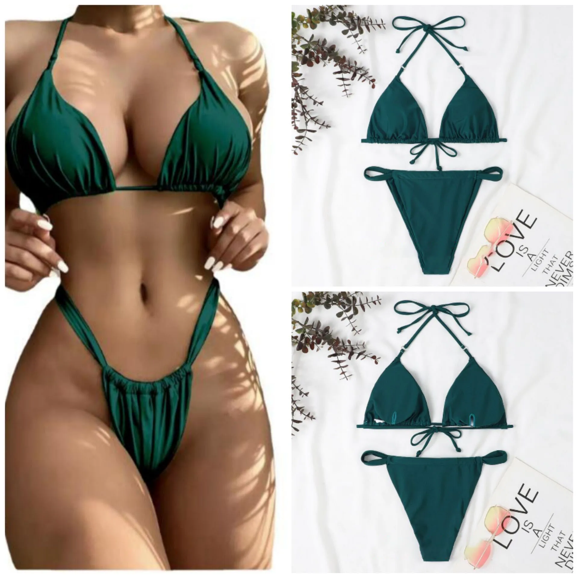 Women's Sexy Bikini Beach Beach Hanging Neck Thin Rope Backless High Waist Thong Split Quick Dry Swimsuit