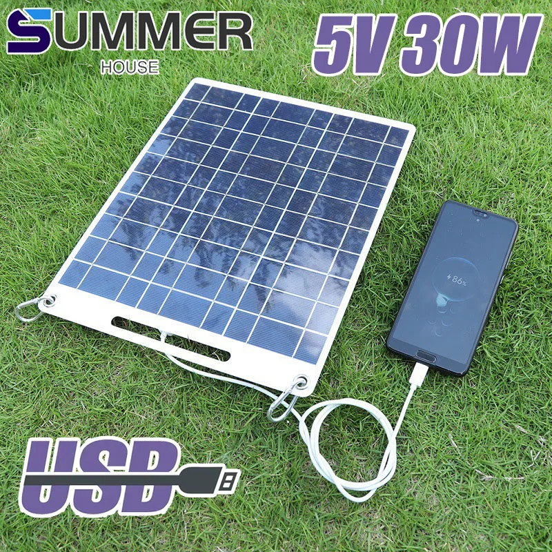 

30W Portable Solar Panel 5V USB Solar Bank Emergency Battery Outdoor Waterproof Ship Camping Hiking Travel Cell Phone Charger