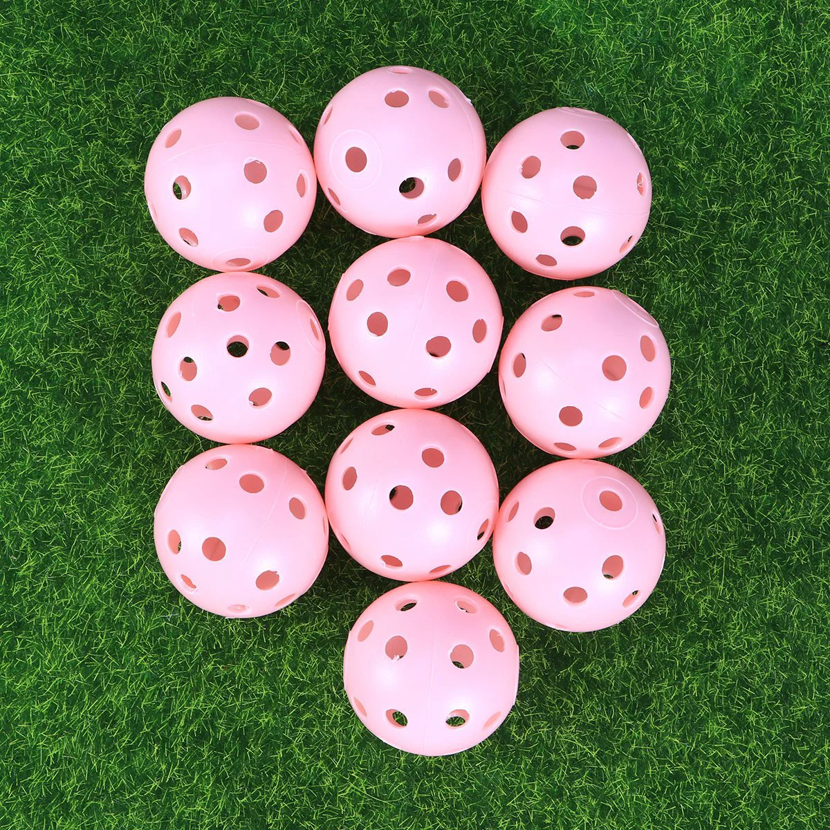 

10pcs Perforated Plastic Play Balls Hollow Practice Training Sports Balls (Pink)