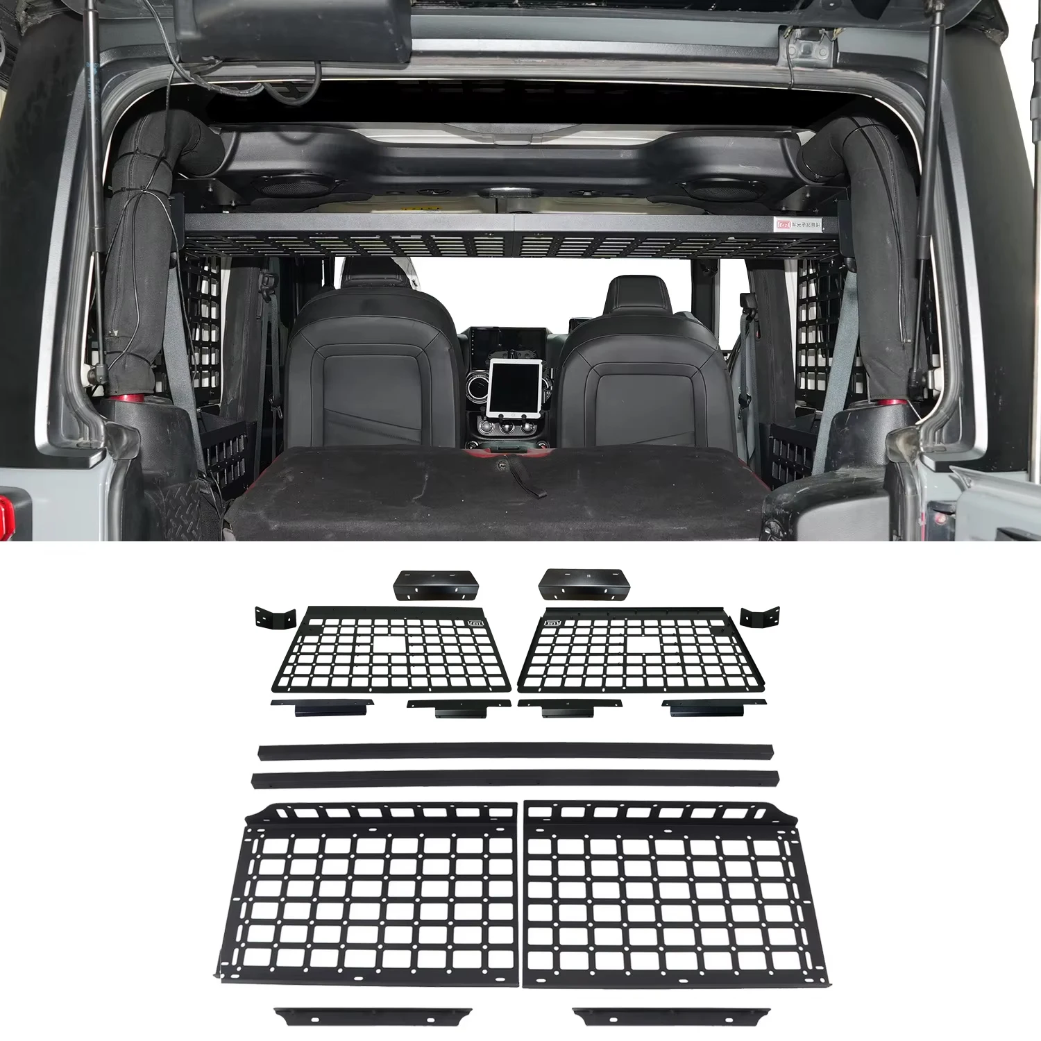 Фото Для Jeep Wrangler JK 2dr 2007-2017 Автомобильная панель Molle, задняя полка для багажника, стойки для хранения, грузовые органайзеры, 1 комплект №2