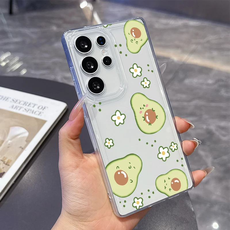 Фото Прозрачный мягкий чехол для телефона Samsung Galaxy S25 Ultra S20 FE S21 S22+ S23Plus S24 S26Edge S25+ с мультяшным авокадо-принтом №2