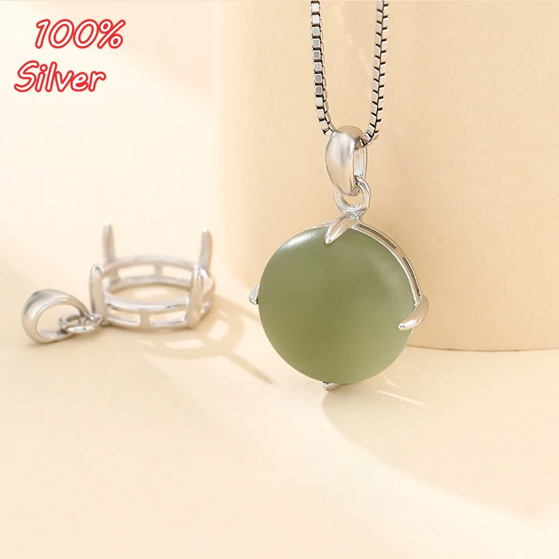 

7mm-22mm S925 Sterling Silver Necklace Pendant Paw Base Blank Tray for Cabochon Cameo DIY Empty Tower Jewelry Making Accessories