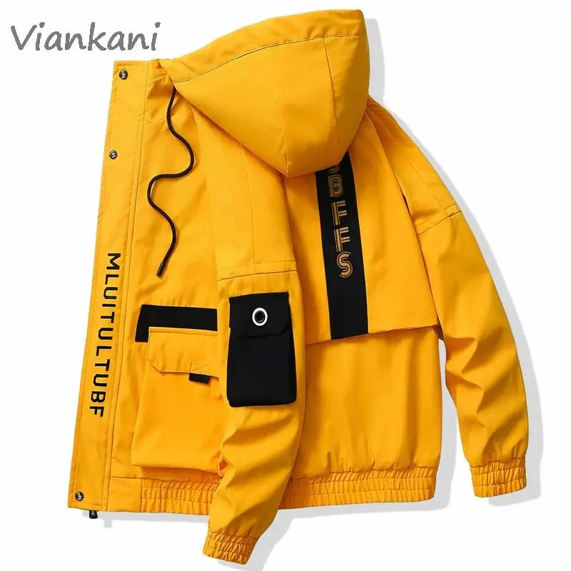 

Mens Hip Hop Hooded Jacket 2022 New Autumn Handsome Tooling Loose Coat Fashion Zipper Loose Streetwear Jackets Oversized Clothes