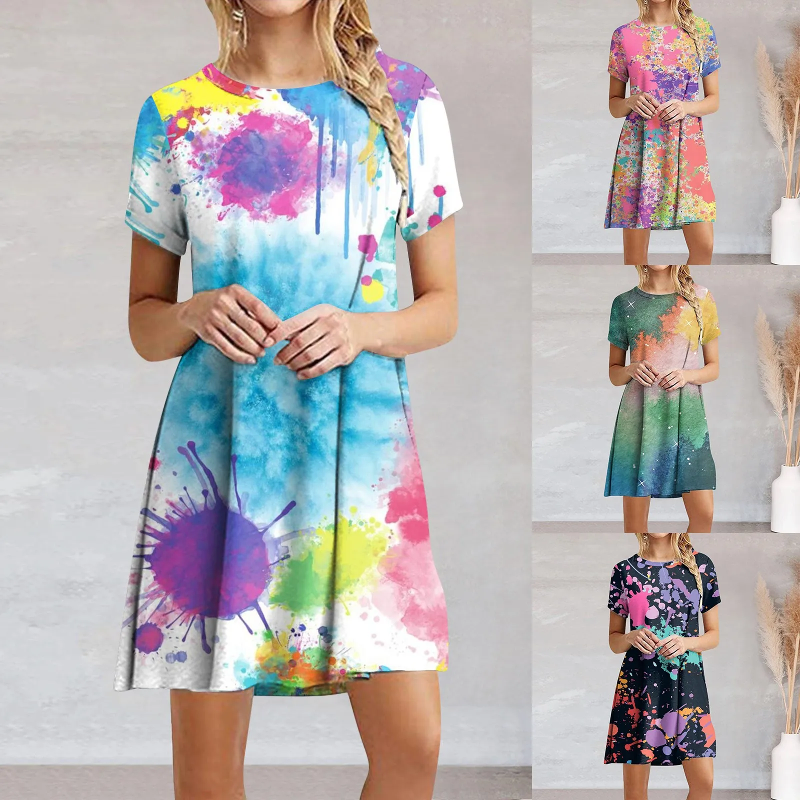 

Women Dresses Summer Casual Ruffle Short Sleeve Cute Crew Neck Flowy Dress Women Vintage Dress Woman Dresses Casual