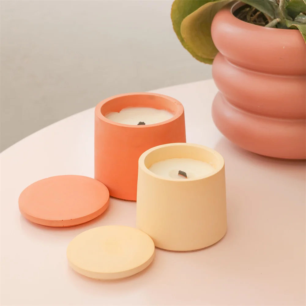 

Boowan Nicole Candle Jar with Lid Concrete Silicone Mold Minimalist Candle Vessel Storage Box Cement Jesmonite Mould Home Decor