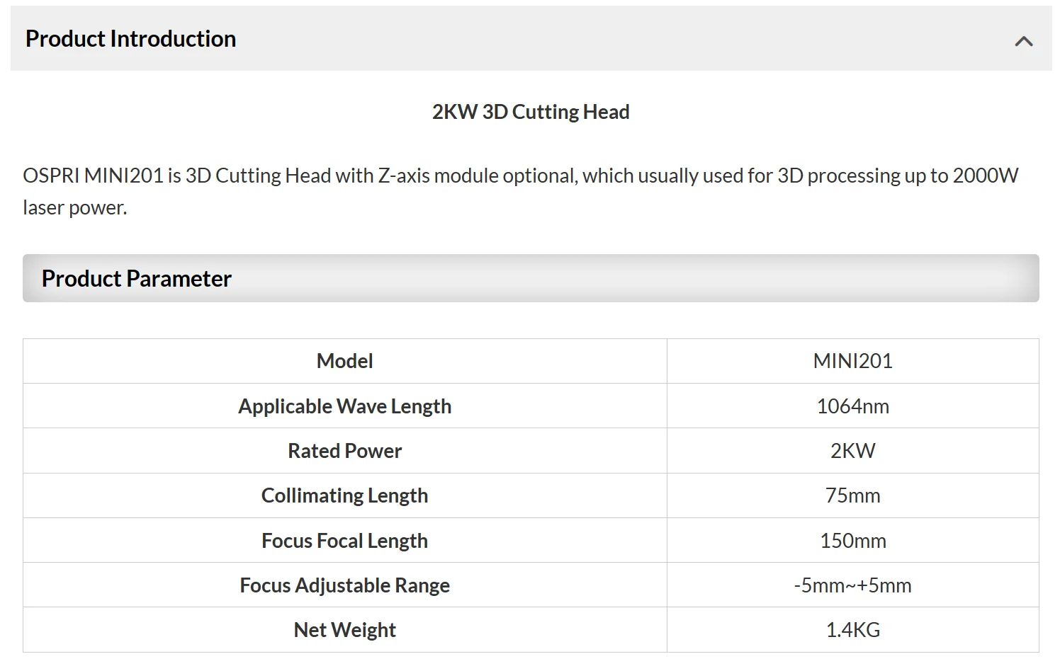 Высокоточная 2КВ 3D режущая головка OSPRI MINI201 Лазерная