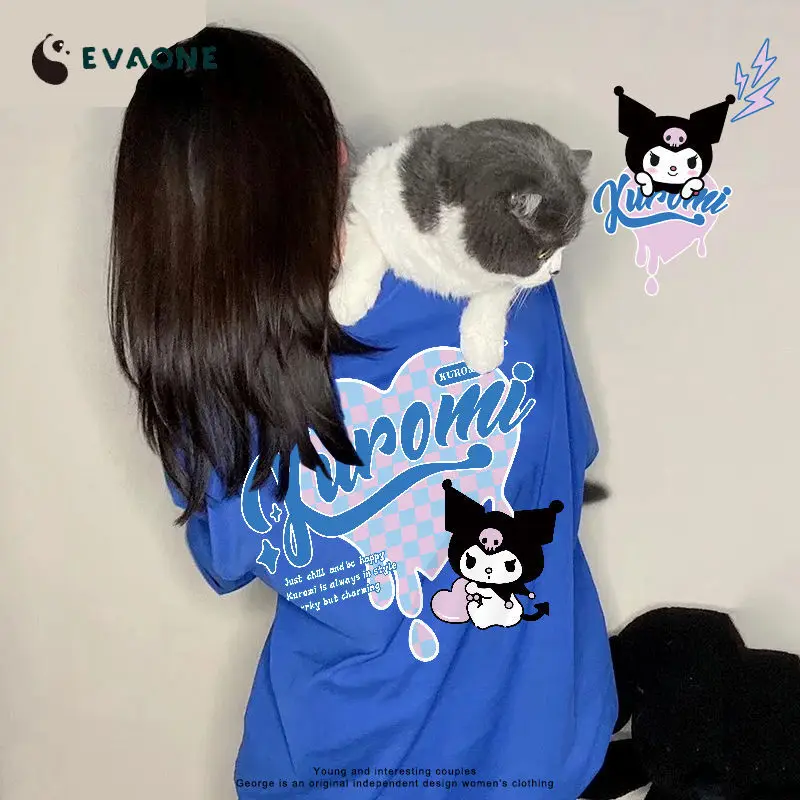 

2022 Sanrio Kuromi летняя мультяшная хлопчатобумажная футболка с коротким рукавом женский размер кавайная аниме парная свободная футболка с круглым вырезом для подарка