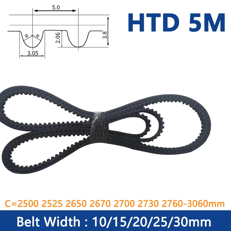 

1pc HTD5M Timing Belt Width 10 15 20 25 30mm Rubber Closed Loop Synchronous Belt C=2500 2525 2650 2670 2700 2730 2760-3060mm