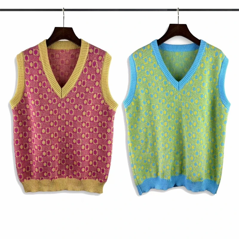 

Casablanca Plaid Jacquard V-neck Sleeveess Vest Sweater Men Women High Quality Knitt Sweatshirt Knitwear