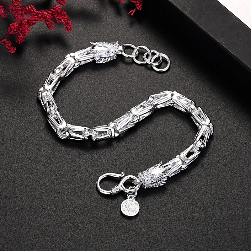 

Charm 925 Sterling Silver fine dragon head Chain bracelets for men's fashion designer jewelry party wedding Accessories gifts