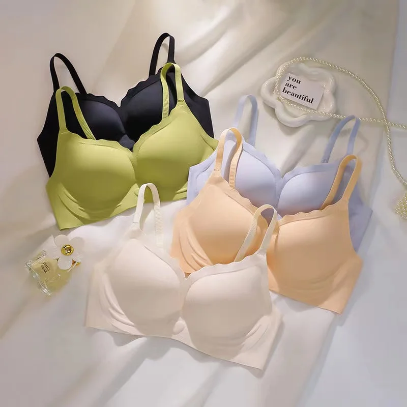 

Cotton Top Seamless Sexy Women's Bra Without Rims Gathered Soft Support Sports Beautiful Back Fixed Cup Ladies Underwear Comfort