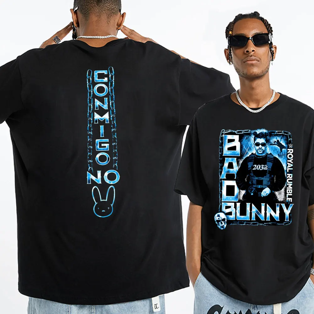 

Rapper Bad Bunny X Royal Rumble Music Album Print T-shirt Men Women's Clothing Fashion Hip Hop Vintage T Shirt Streetwear Tees