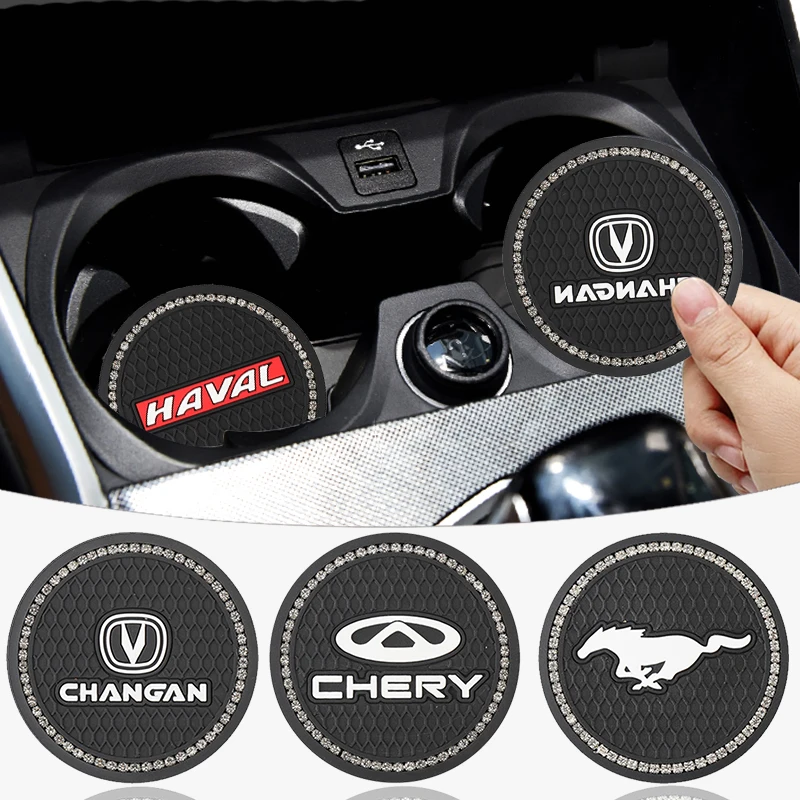 

1pcs Non-slip Car Water Cup Pad Diamond Rhinestone Rubber Mat for Mustang Zapatillas Miniatura Gt Shelby 2005 2015 Accessories