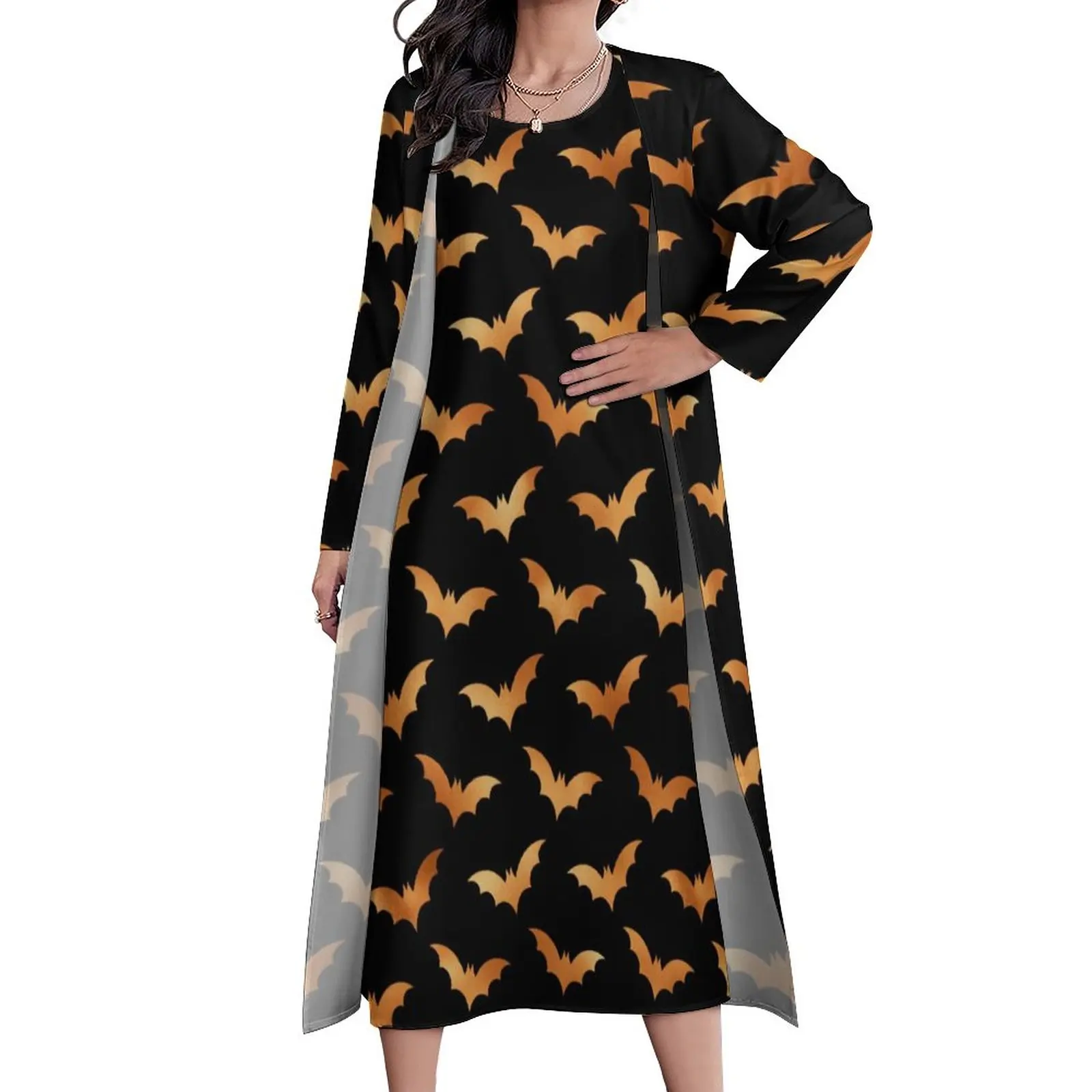 

Spooky Bat Bats Dress Autumn Halloween Print Aesthetic Bohemia Long Dresses Ladies Pattern Elegant Maxi Dress Big Size 4XL 5XL