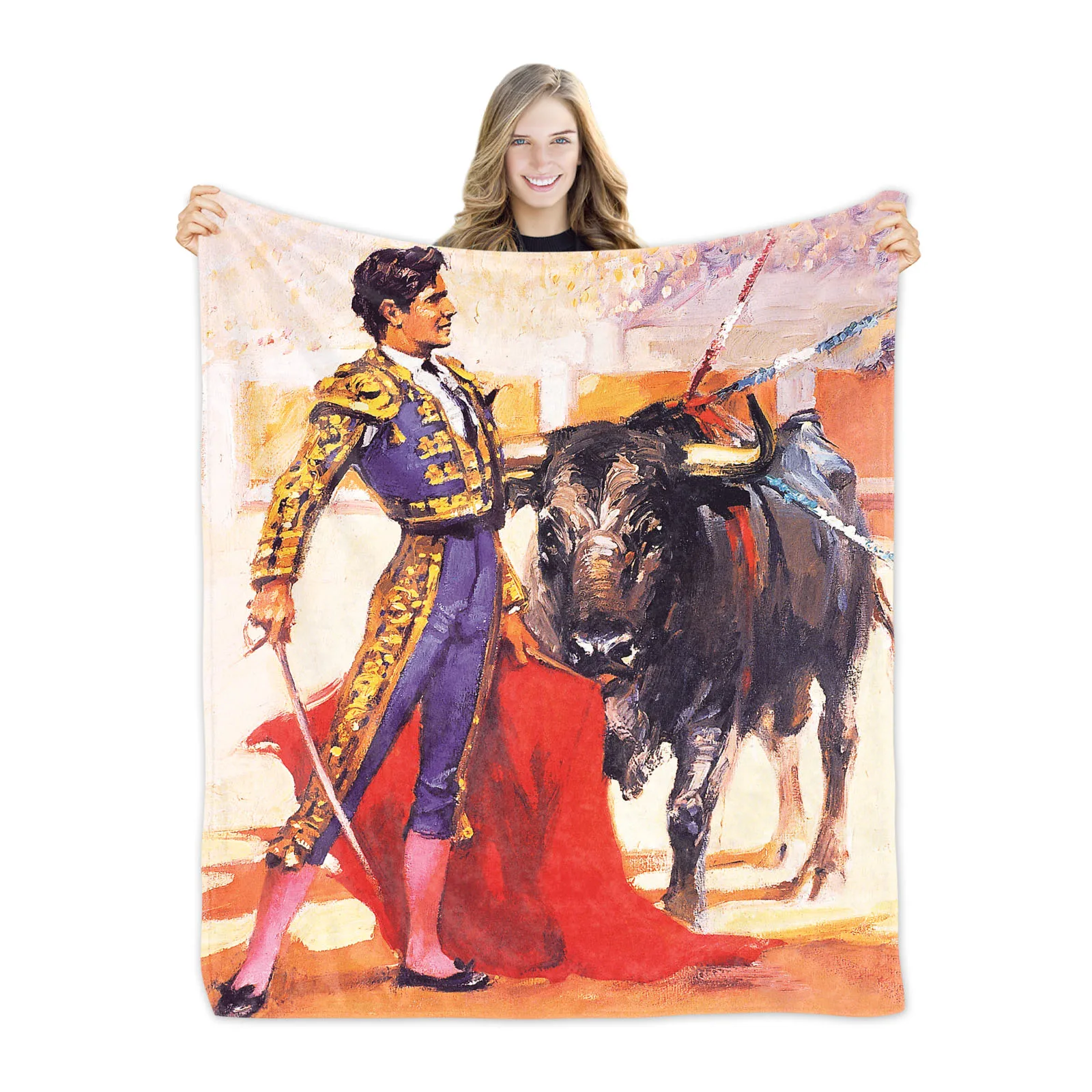 

Spain Matador Bullfight Throw Blanket Aesthetic Designer Funny Soft Cozy Microfiber Flannel Fleece Huggl For Bed And Sofa