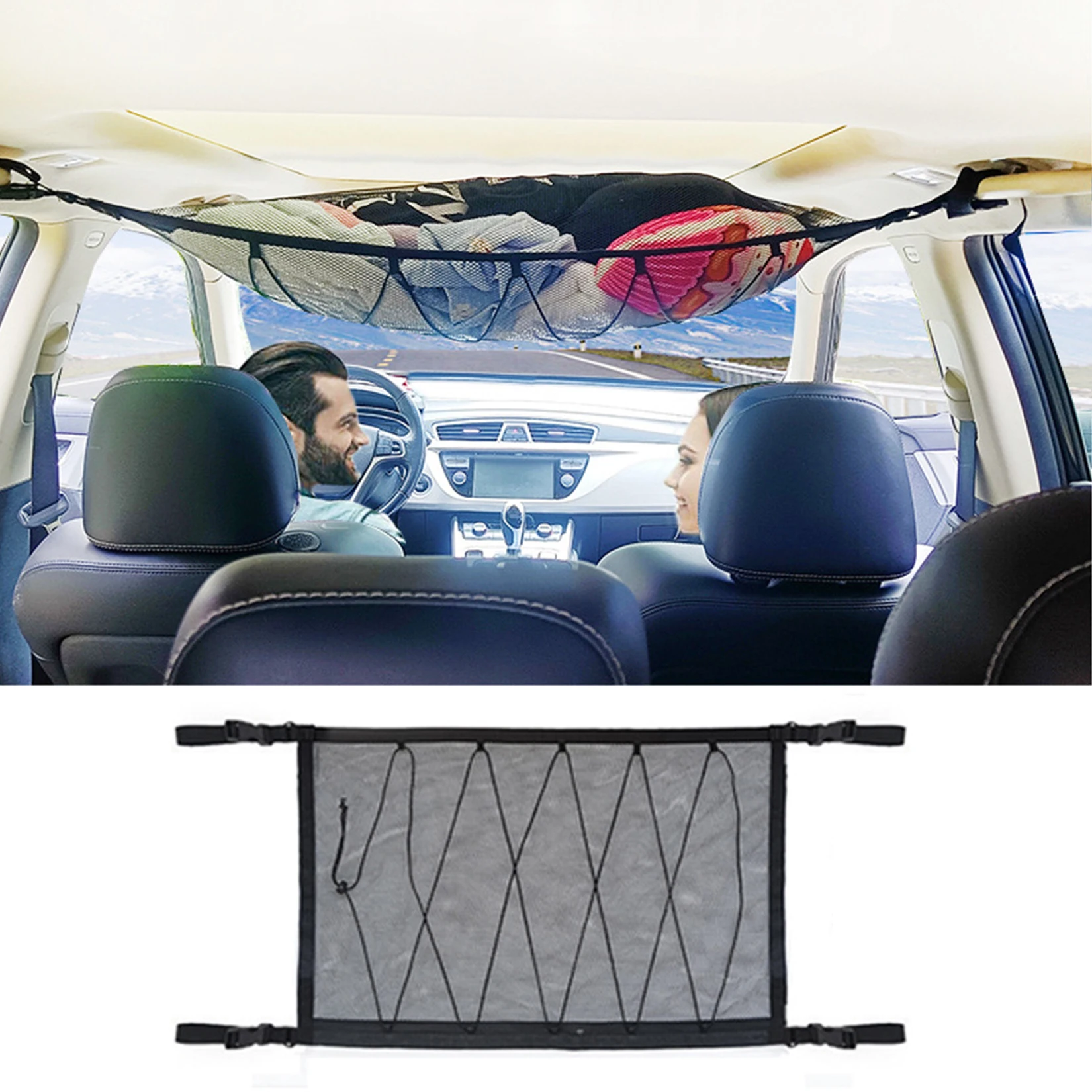 

1PCS Car Ceiling Sundries Storage Net Pocket Roof Interior Cargo Storage Organizer Net Bag Car Trunk Storage Tidying 80*55 90*65