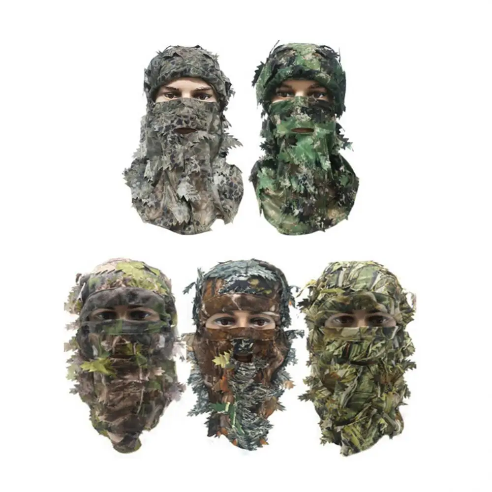 

3D Maple Leafy Camouflage Face Mask Outdoor Men Hunting Hood Cap Jungle 3D Full Face Cover Mask Headwear Bandana Neck Gaiter Hat