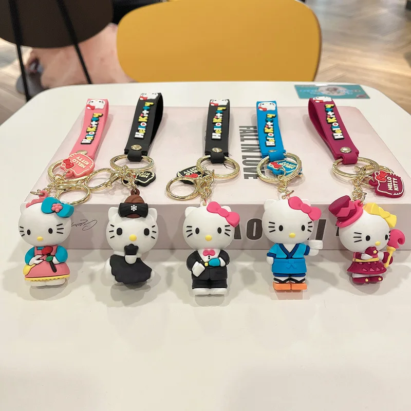 

Kawaii Anime Sanrio Figure Kitty Keychain Model Cartoon Cat Pendant for Bag Ornament Toys for Girls Kids Gifts Car Decoration