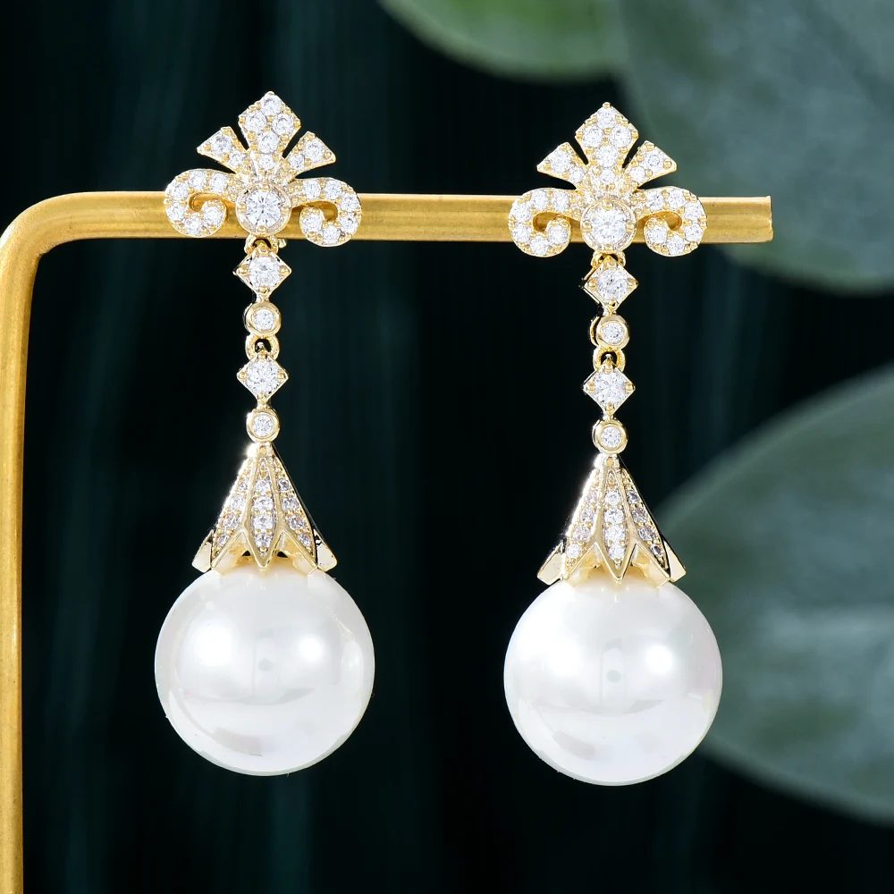 

Siscathy 2022 Luxury Cubic Zircon Pearl Hanging Earrings For Women Elegant Fashion Wedding Party Jewelry Valentine's Day Gifts