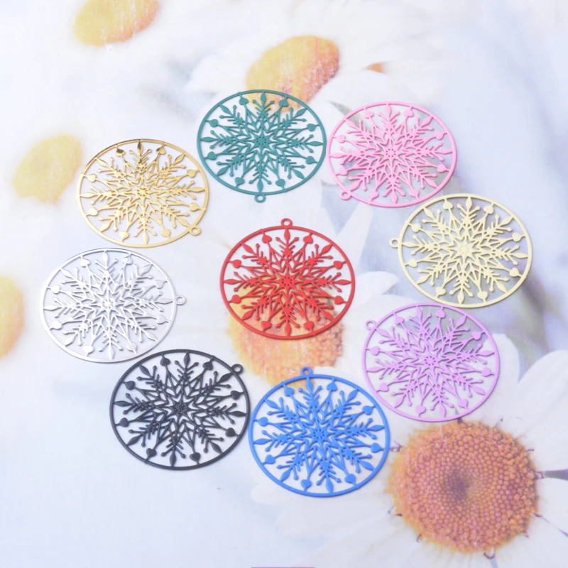 

30pcs AB4317 32*30mm Colorful Round snowflake Charms Hollowing Pendant Diy Jelwery Making