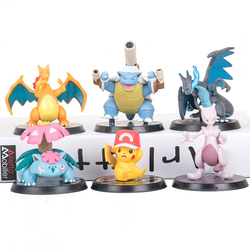 

6pcs/set Pokemon Pikachu Mewtwo Charizard Venusaur Blastoise Anime Action Figures Collection Model PVC Toys Kids Birthday Gifts