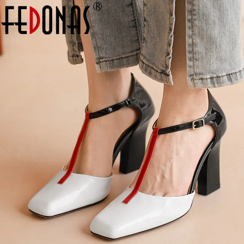 

Женские туфли с Т-образным ремешком FEDONAS, желтые туфли из натуральной кожи на толстых высоких каблуках, обувь для вечеринки на весну и лето ...