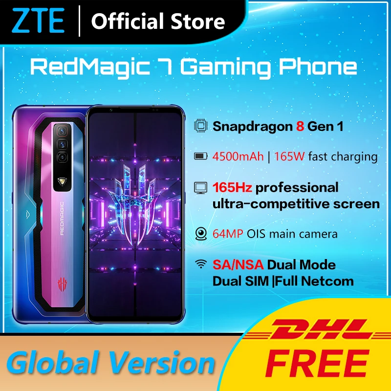 DHL Free Global Version ZTE RedMagic 7 Gaming SmartPhone 6.8 Inch 165Hz AMOLED Snapdragon 8 Gen 1 Octa Core 65W QuickCharge