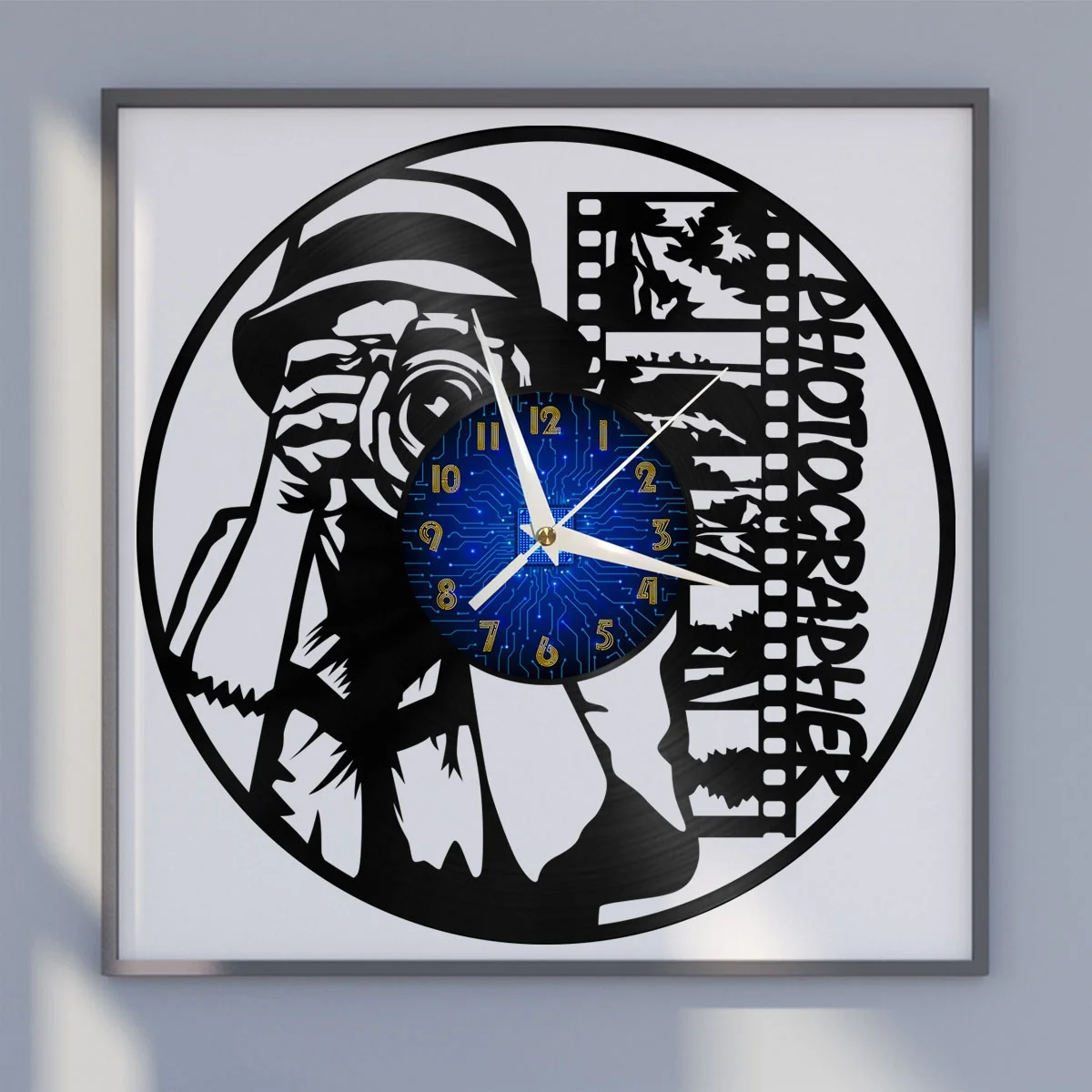 

Photographer 3 Vinyl Wall Clock, Vinyl Record LED Clock Wall Art Black 12 Inch for Living Room Bedroom