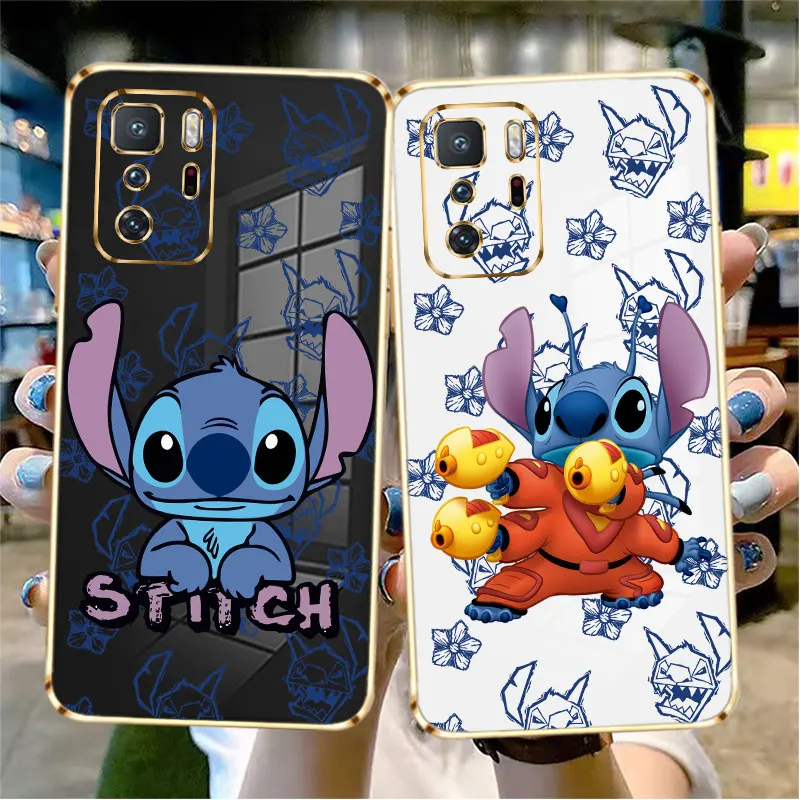 

Plating Phone Soft Cover For Xiaomi Redmi Note 11 11T 9 9S 8 10 Pro 9T 9A 9C 10T K40 8A 7 ShockProof Case Cute Funny Stitch