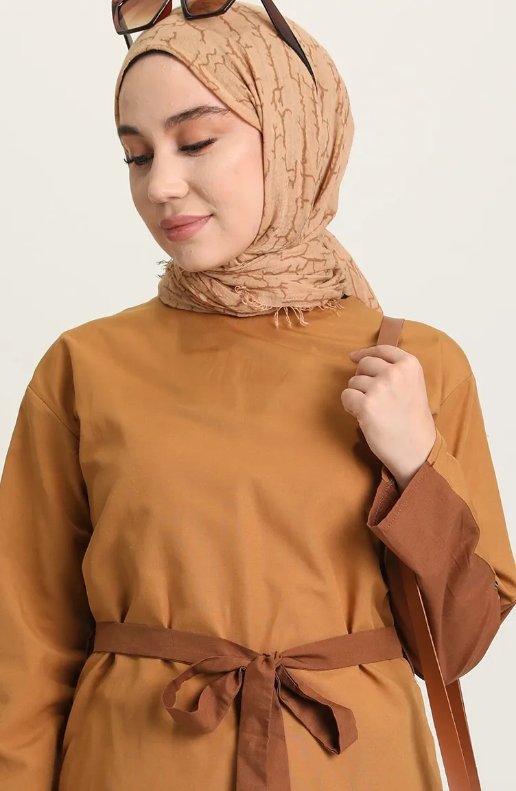 

New Fashion Muslim Double Color Belted Tunic Dress Women Ramadan Evening Dress Hijab Clothing Made in Africa Dubai Turkey Turkis